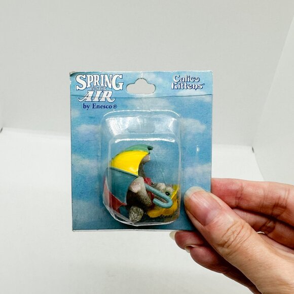 Vtg Calico Kittens Enesco Cat Cats April Showers Rain Umbrella Duck Dog Water - Picture 14 of 16